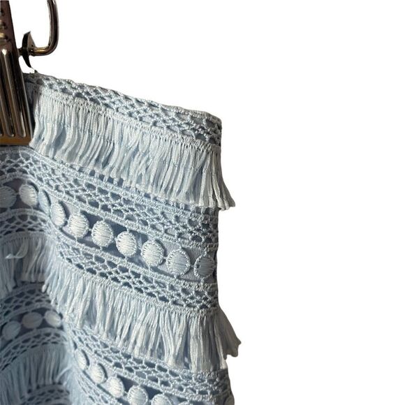 J CREW Fringe Tiered Lace Exposed Zip Mini Skirt in Baby Blue Size 4 - Picture 3 of 6